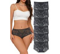 Hialegion Slip Donna Pizzo Mutande Vita Alta Trasparenti Senza Cuciture Plus Size Intimo Morbido Copertura Completa Sfacciata Sexy Culotte Donna 6 Pezzi 2XL