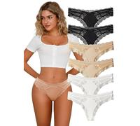 Hialegion Tanga Donna Pizzo Mutande Donna Elastici Senza Cuciture Multipack Pacco da 6,S