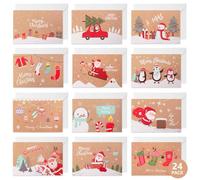 Hianjoo 24 Cartoline di Natale, 20 x 15 cm Biglietto di Auguri di Natale con Buste Carta Regalo di Capodanno Vuota fai-da-te per Marito Moglie Madre padre Bambini Amanti Amici, Colore Legno