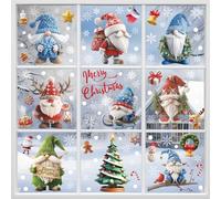 Hianjoo Vetrofanie Natalizie, 9 Fogli 95 Pezzi Adesivi Murali Decorativi Colorati con Gnomo di Babbo Natale Alberi di Natale Ghirlande Regali Adesivi Elettrostatici in PVC