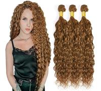 Hiaplame Extension di capelli umani brasiliani, 66 cm, 71 cm, 76 cm, 76 cm, colore castano chiaro, ondulati, morbidi, setosi, doppie trame, ideali per donne