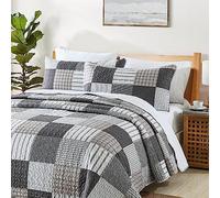 HIARUO Set copripiumino king size, 3 pezzi, copriletto, plaid patchwork, trapunta, set di biancheria da letto leggero con 2 federe per cuscini per tutte le stagioni, grigio, marrone, bianco