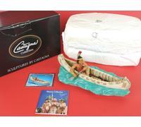 HIAWATHA - INDIANO SU CANOA - STATUETTA IN ALABASTRO 26 CM - CASTAGNA - NUOVO