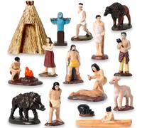 Hiawbon Set di 15 statuette dei nativi americani, storiche statuette indiane in miniatura con accessori, figure di indiani d'America in resina, set da gioco per la decorazione della scrivania della