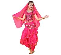Hibasing Danza del Ventre Costume per Donne, 4 Pezzi Danza Indiana Outfits Top + Pantaloni + Catena in Vita + Catena Testa Foulard