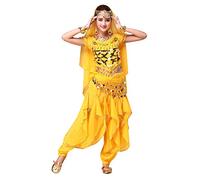 Hibasing Danza del Ventre Costume per Donne, 4 Pezzi Danza Indiana Outfits Top + Pantaloni + Catena in Vita + Catena Testa Foulard