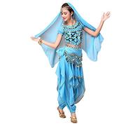 Hibasing Danza del Ventre Costume per Donne, 4 Pezzi Danza Indiana Outfits Top + Pantaloni + Catena in Vita + Catena Testa Foulard