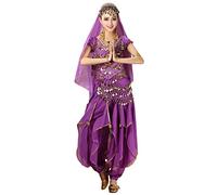 Hibasing Danza del Ventre Costume per Donne, 4 Pezzi Danza Indiana Outfits Top + Pantaloni + Catena in Vita + Catena Testa Foulard