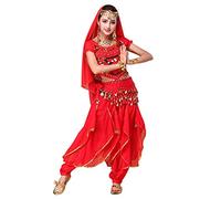 Hibasing Danza del Ventre Costume per Donne, 4 Pezzi Danza Indiana Outfits Top + Pantaloni + Catena in Vita + Catena Testa Foulard
