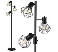 HiBay Lampada da Terra LED Nero Dimmerabile 3 Luci,Piantane da terra Rustica Industriale con 3xE27 Lampadina 8W 800LM,Floor lamp Stile Diamante Vintage per Soggiorno, Camera da Letto, Ufficio