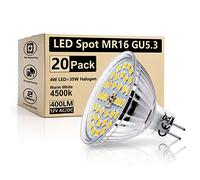 HiBay Lampadina LED GU5.3 MR16 12V,4W Equivalente a 35W Alogena,400LM Luce Neutro Bianco 4500K,Lampadine Faretto LED GU5.3 per Plafoniera Spot Lampada Sostituiscono,Non Dimmerabile Set di 20
