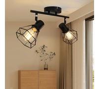 HiBay Plafoniera Lampada da Soffitto 2 Luce Orientabili, Nero Faretti da Soffitto Faretto da Parete Industriale Vintage Plafoniera 4 Faretti E27 Muro per Soggiorno Cucina Cameretta(Senza Lampadina)