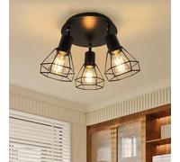 HiBay Plafoniera Lampada da Soffitto 3 Luce Orientabili, Nero Faretti da Soffitto Faretto da Parete Industriale Vintage Plafoniera 4 Faretti E27 Muro per Soggiorno Cucina Cameretta(Senza Lampadina)