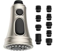 Hibbent Rubinetto da Cucina Ricambio, Testa di Spruzzo a 3 Funzioni per Rubinetto da Cucina con 9 Adattatori Compatibile con Molti Rubinetti G1/2, Soffione Cucina Estraibile, Nichel Spazzolato