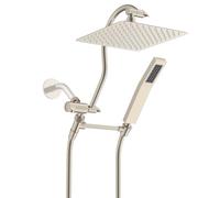 Hibbent Soffione doccia interamente in metallo, soffione doccia a pioggia ad alta pressione da 20,3 cm, combinazione soffione doccia, braccio curvo regolabile da 30,5 cm, tubo da 180 cm, 2 supporti