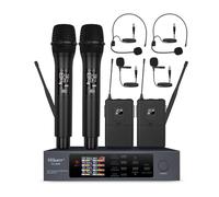 Hiberr SpeechYU-E40HB - Sistema di microfoni wireless, 4 canali, regolabile, con guscio in metallo, per chiesa, feste, canto, microfono senza fili SpeechYU-E40HB