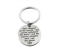 Hibetek Portachiavi con scritta in inglese "Encouragement Positive Life I am The Storm" Fate Whispers to The Warrior, portachiavi con volto difficoltà, regalo di laurea, argento