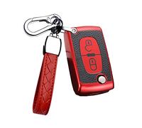 HIBEYO Chiave pieghevole per chiave auto, adatta per Peugeot Custodia per chiave Citroen C1 C2 C3 C4 Nemo per Peugeot 1007 206 207 5008 custodia portachiavi pelle TPU texture 2 tasti rosso