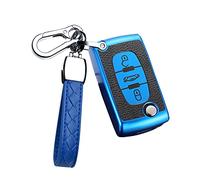 HIBEYO Chiave pieghevole per chiave auto, adatta per Peugeot Custodia per chiave Citroen C1 C2 C3 C4 Berlingo per Peugeot 307 207 407 308 telecomando portachiavi in pelle TPU texture 3 tasti blu