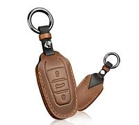 HIBEYO Cover per Chiave Auto, Adatta per Peugeot 3008 208 508, in Pelle, per Citroen C4L DS5 DS6, per Opel Grandland X, Portachiavi con Telecomando, Colore Marrone