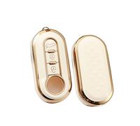HIBEYO Custodia per chiave auto a scatto adatta per Fiat Custodia in silicone per Fiat 500 Panda Grande Punto Bravo Scudo Portachiavi Cover Case Telecomando 3 Tasti Oro Bianco
