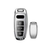 HIBEYO Custodia per Chiave Auto Adatta per Audi 2019 2020 2021 A6 A6L A7 E-Tron A8 Q8 Smart Keyless Entry 3 Tasti Chiave Auto (Argento Carbone)