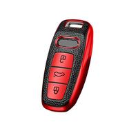 HIBEYO Custodia per Chiave Auto, Adatta per Audi 2019 2020 2021 A6 A6L A7 E-Tron A8 Q8 TPU Silicone Texture Smart Keyless Entry 3 Tasti (Pelle Rossa)