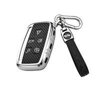 HIBEYO Custodia per Chiave Auto Range Rover in Carbonio TPU per Land Rover Sport Evoque Velar Discovery LR4 Jaguar XF XJ XE F Type-Cype Keyless 5 Tasti Auto Cover Argento