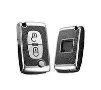 HIBEYO per Peugeot 1007 206 207 3008 Partner Portachiavi in pelle Texture Custodia protettiva per Citroen Berlingo C1 C2 C3 Nemo Portachiavi Accessori 2 Tasti Pelle Argento