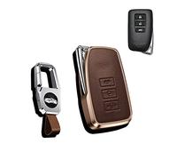 HIBEYO Shlüssel - Custodia Protettiva per Chiavi dell'auto Lexus, in Pelle, per Lexus CT GS GX is ES LS LC LX NX RX RC ES300h, Telecomando con Portachiavi in Lega di Alluminio, Colore: Marrone