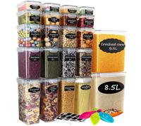 Hibisaws 47 l, grande capacità, 6 indicazioni di capacità (8,5 l ~ 0,52 l), set di 22, organizer da cucina, in plastica senza BPA, con coperchio, contenitore per alimenti