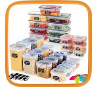 Hibisaws Set 31 contenitori ermetici per alimenti, contenitori plastica con coperchio organizer cucina e frigorifero, scatole pasta zucchero caffè cereali, BPA Free, salvaspazio impilabili