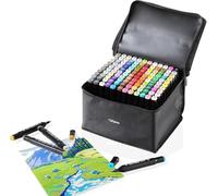 Hibisaws Set di 120 pennarelli a forma di pennarello a due lati, con punta di colore nero, per fumetti, schizzi, calligrafia, disegno, manga, illustrazione