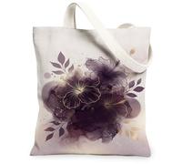 Hibiscus Canvas Tote Bag per le donne, floreale foglie eleganti viola primavera viola primavera viola lavabile riutilizzabile borsa della spesa idee per la mamma, Viola, 13x15 Inch