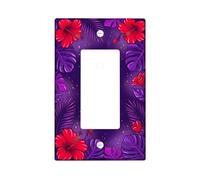 Hibiscus - Copertura per interruttore della luce a bilanciere singolo, foglie tropicali vibranti, viola, viola estate, plastica, dimensioni standard, piatti decorativi da parete per soggiorno, camera