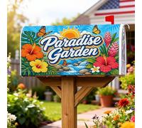 Hibiscus - Coperture magnetiche per cassette postali, motivo tropicale con farfalle e sole, colore arancione brillante, protezione per la decorazione della porta d'ingresso, 45,7 x 53,7 cm