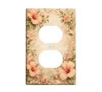 Hibiscus Duplex Outlet Covers Placca da parete, Vintage Romantic Roses Ribbon Spring Peach Plastic Standard Size Face Plates for Electrical Outlet for Home Living Room New Apartment Decor