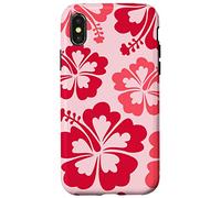 Hibiscus Flower Beach Hawaiian Exotic Floral Surf Vibe Red Custodia per iPhone X/XS