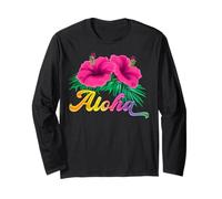 Hibiscus Flowers Tee Hawaii Aloha State Tropic Islands Surf Maglia a Manica