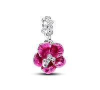 Ibisco Sterling Silver Dangle with Clear Cubic Zirconia And Pink Enamel
