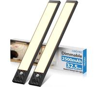 HIBOITEC 2500mAh Luci Armadio Led con Sensore, 350LM Dimmerabile Luce Led Sottopensile, USB Ricaricabile, Senza Fili Magnetica Adesiva Luci per Armadio Scale (Luce Calda, 32,5CM
