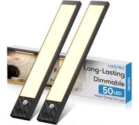 HIBOITEC 50LED Luci Armadio con Sensore, Dimmerabile Luce Led Sottopensile, Ricaricabile Lampada con Sensore di Movimento, Magnetica Adesiva, Senza Fili Luci per Armadio (Luce Calda, 25,5cm)