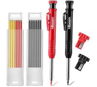 Hiboom 2 Pezzi Matita da Carpentiere Solida con 14 Ricariche, Marcatore a Matita Meccanica con Foro Profondo dal Naso Lungo Strumento di Marcatura con Temperino Incorporato (Nero, Rosso)