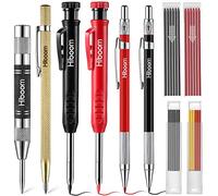 Hiboom Confezione da 10 Set di Matite Carpentiere, 4 Matite Colorate da Carpentiere con Temperamatite e Ricariche, Punzone Centrale Automatico, Kit di Strumenti per Scriba in Carburo per Costruzione