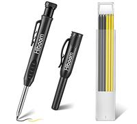 Hiboom Matita da Carpentiere Solida con Supporto per Portamine e 6 Ricariche, Matita per la Lavorazione del Legno a Fori Profondi con Temperamatite Incorporato per Carpentieri Scrittori