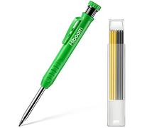 Hiboom Set di Matite per Carpentiere Solido per Costruzione con 7 Conduttori Giallo Grigio Affilatrice Incorporata, Marcatore Meccanico a Matita con Foro Profondo dal Naso Lungo (Verde)