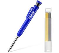 Hiboom Set di Matite per Carpentiere Solido per Costruzione con 7 Conduttori Giallo Grigio Affilatrice Incorporata, Marcatore Meccanico a Matita con Foro Profondo dal Naso Lungo (Blu)