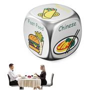 Hiborth Food Dice, Gifts for Him Her Couples Gift Ideas Food Decision Dices Metal 6-Sided Dinner Decider Dice Fun Date Night Game, Valentine's Day Birthday for Boyfriend Girlfrien Gifts D'argento