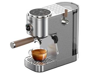 HiBREW H13 Macchina da Caffè Semiautomatica, Schermo Touch, Pressione 20 Bar, Modalità di Preparazione Multifunzione, Vassoio Gocciolatoio Regolabile - Argento - Nouvo
