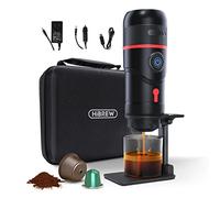 HiBREW H4- Macchinetta Caffe Portatile,Macchina per Caffè Espresso a Capsule, Compatibile con Capsule Orignal Nespresso Dolce Gusto polvere di caffè DC12V,60ml,60W (Premium,Nero)